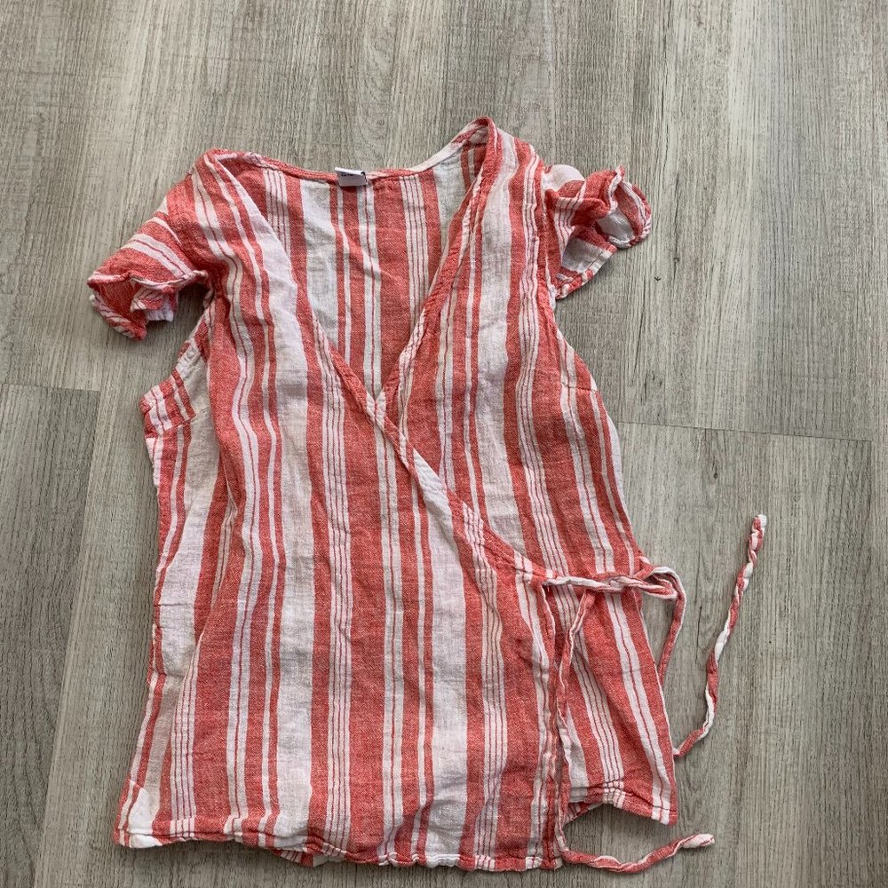 Old Navy Red & White Striped Wrap Top - Size S